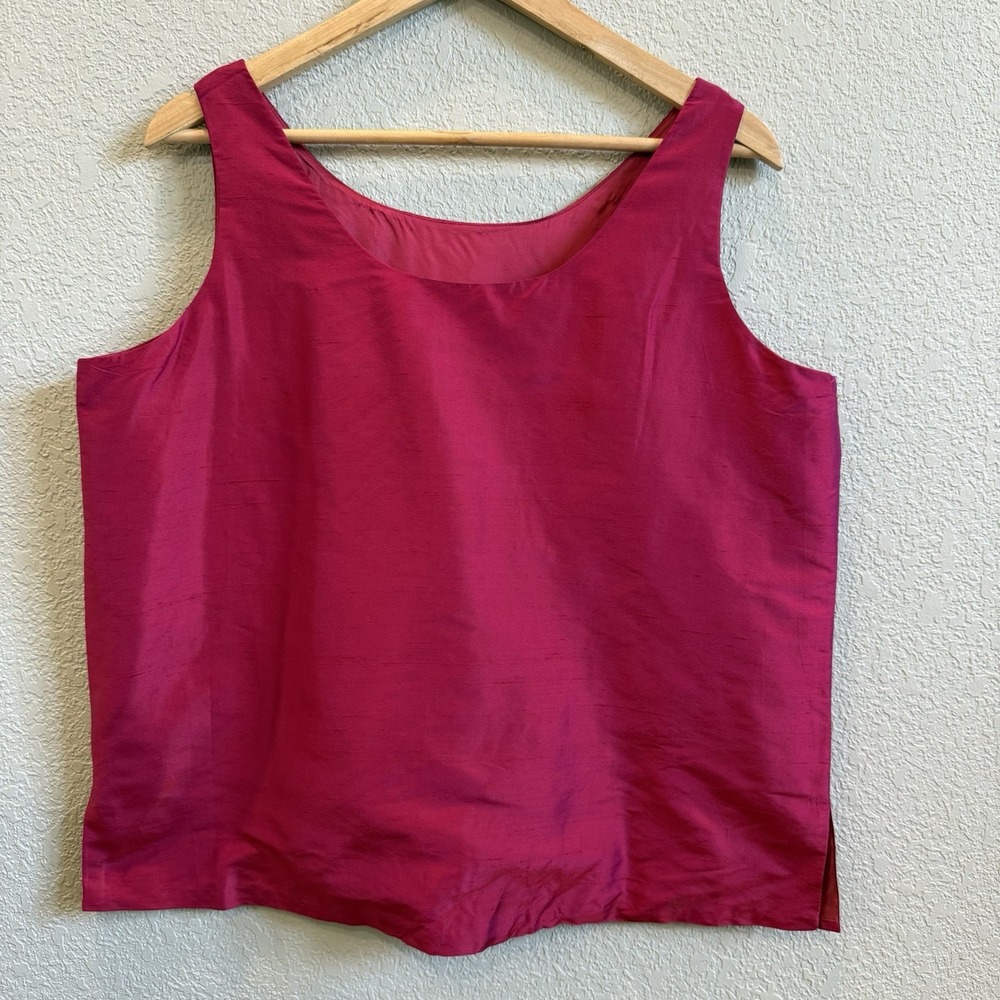 100% Silk Sleeveless Blouse • Ann May • Magenta Pink • Lined • Size Large
